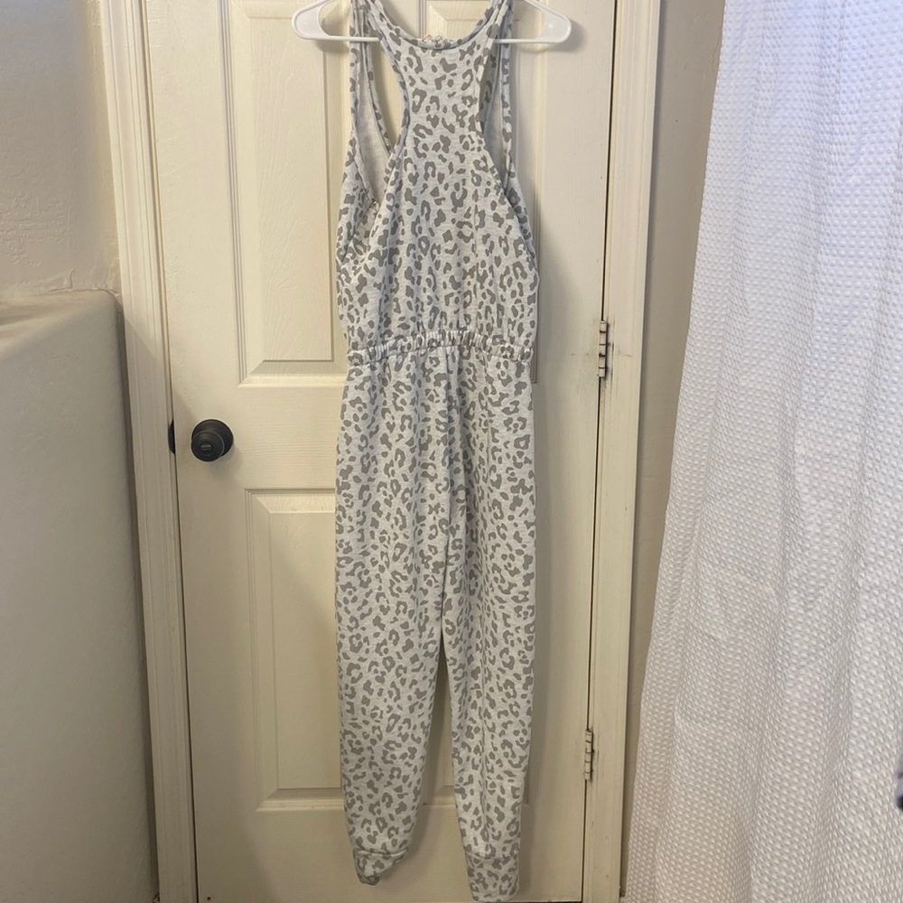 Leopard print fleece romper